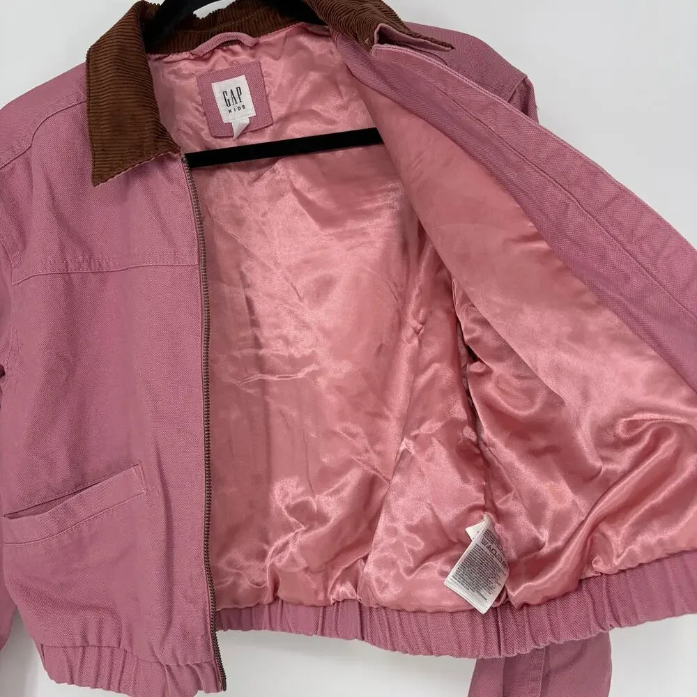 Gap Kids Pink Barn Jacket Corduroy Collar Full Zip NWT XXL 14/16
